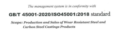 ISO45001 certificate from Shanghai Haocheng Machinery Parts Co., Ltd.