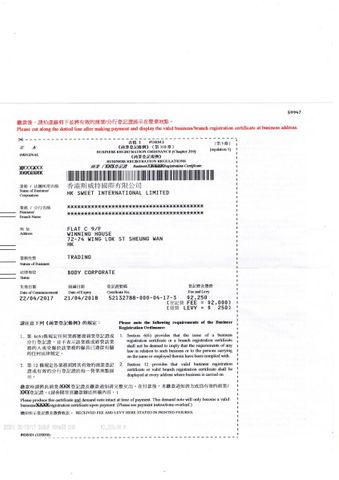 License Photo certificate from Guangxi Nanning Sweet Imp. &Exp. Co., Ltd.