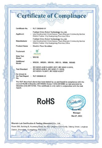 RoHS cetificate of electric driving srubber certificate from Foshan Better Technology Co., Ltd.