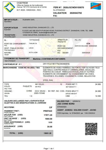 FERI Certificate certificate from Hanzi Industrial Shanghai Co., Ltd