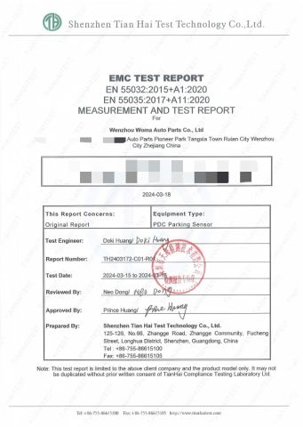 EMC-TEST REPORT certificate from Wenzhou Woma Auto Parts Co., Ltd.