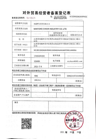 License Photo certificate from Nantong Cheer Industry Co., Ltd.