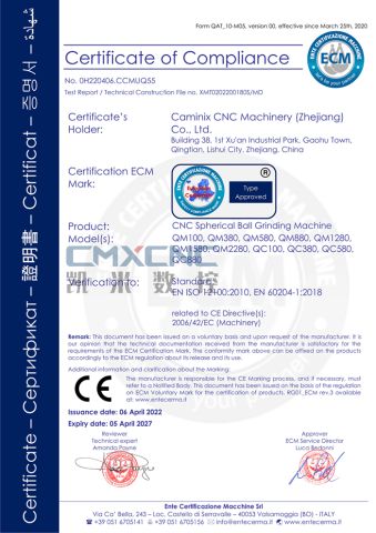 CE certificate from Caminix CNC Machinery (Zhejiang) Co., Ltd.