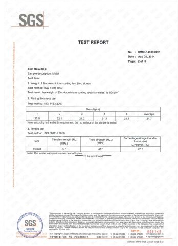 SGS for the Raw Material 2 certificate of Henan Tiga Engineering Co., Ltd. – certificate photo, supplier certificates section