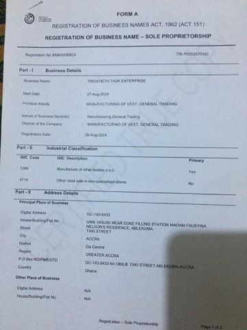 business certificate certificate from Twentieth Task Enterprise