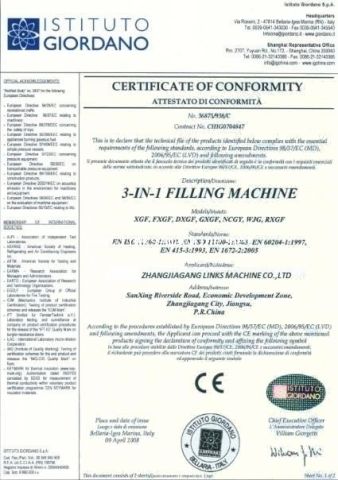 CERTIFICATE of APPROVAL certificate of Zhangjiagang Links-Machine Co., Ltd. – certificate photo, supplier certificates section