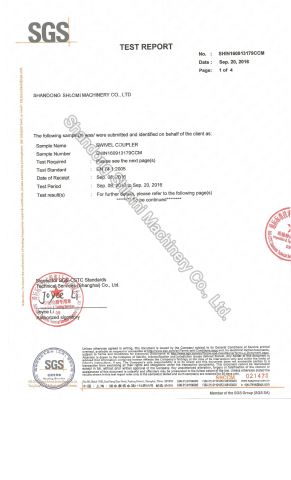 SGS Test Swivel Coupler certificate of Shandong Shlomi Machinery Co., Ltd. – certificate photo, supplier certificates section