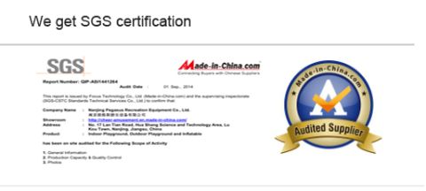 SGS certificate certificate from Nanjing Pegasus Recreation Equipment Co., Ltd.