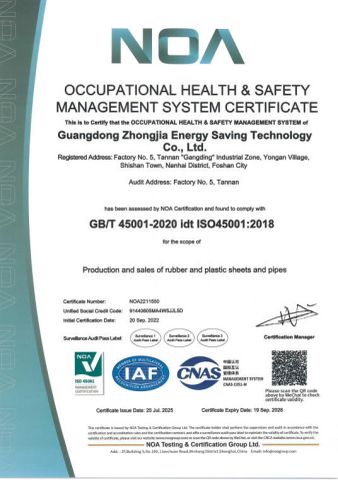 ISO45001 certificate from Guangdong Zhongjia Energy Saving Technology Co., Ltd