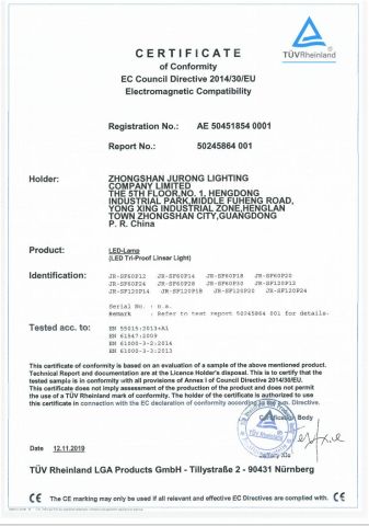 TUV-CE certificate from Zhongshan Jurong Lighting company limited