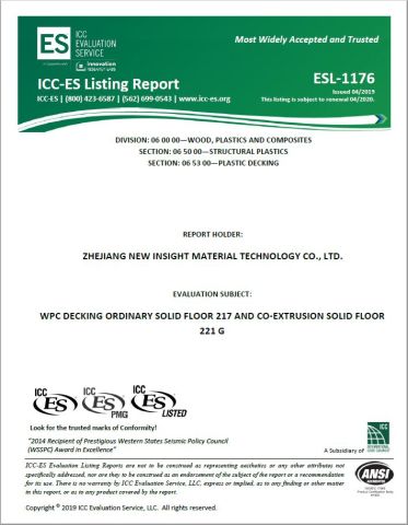 ICC-ES certificate of Zhejiang New Insight Wood Composite Co., Ltd – certificate photo, supplier certificates section