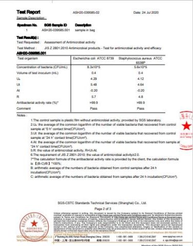 Antimicrobial Test Report certificate from Beijing Health Medical Technology Co., Ltd.