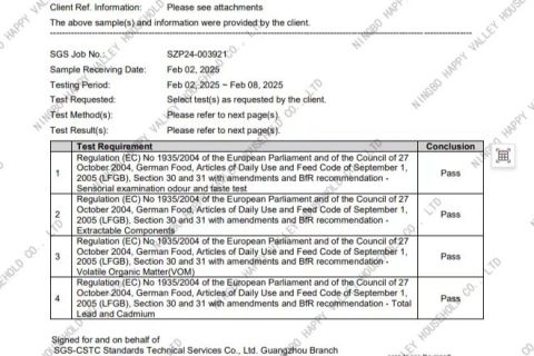 Silicone LFGB test certificate certificate from Ningbo Happy Valley Household Co., Ltd.