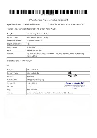 Artan-ECREP65748DM1126E certificate from Taian WoBang Machinery Co., Ltd.