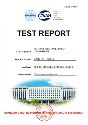 Split Core Current Transformer Certificates certificate from Beijing GFUVE Electronics Co., Ltd.