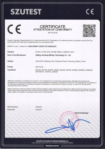 CE certificate from Beijing Jincheng Mining Technology Co., Ltd.