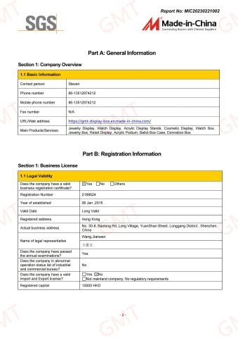 SGS certificate of GOOD META DISPLAY (HK) CO., LIMITED – certificate photo, supplier certificates section