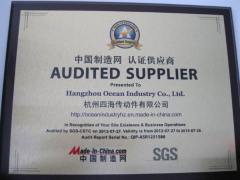 AUDITED SUPPLIER certificate from Hangzhou Ocean Industry Co., Ltd.