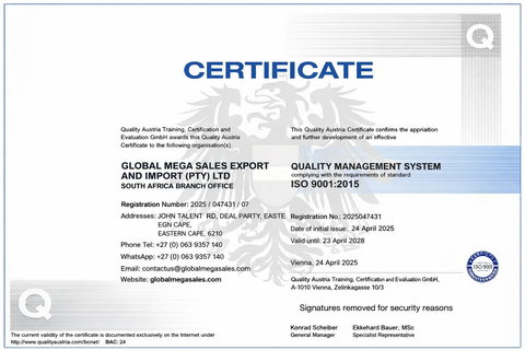 EXPORT QA certificate from Globalmegasales