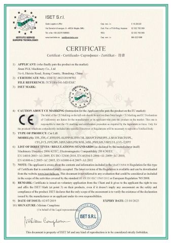 CE CERTIFICATE certificate from Jinan PLK Machinery Co., Ltd.