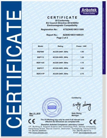 CE certificate from JIANG MEN CITY BEIQI MACHINERY LTD.