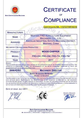 CERTIFICATE of COMPLIANCE certificate from Qingdao Wander International Trade Co., Ltd.