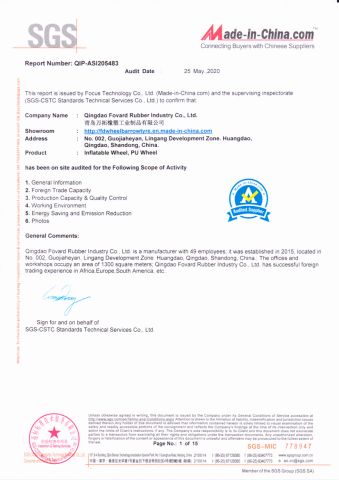 SGS Certificate certificate from Qingdao Fovard Rubber Industry Co., Ltd.