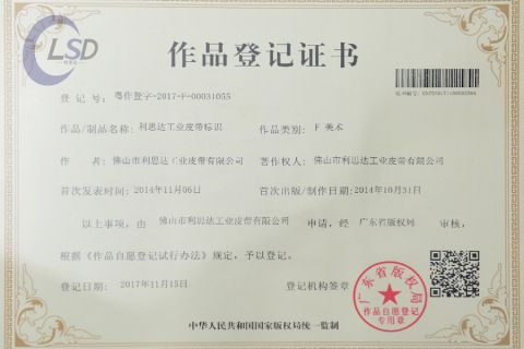 Company logo copyright certificate certificate from Foshan LSD Transmission Equipment Co., LTD