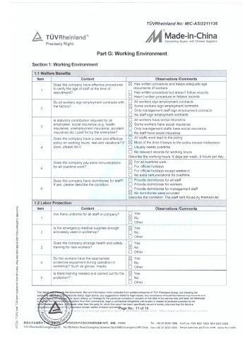 SUPPLIER ASSESSMENT REPORT certificate from TOPUNION HARDWARE AND PLASTIC CO., LIMITED
