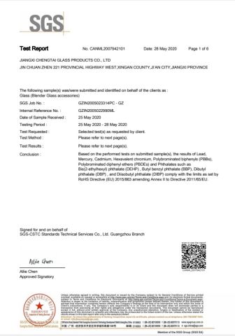 SGS Test Report (Page 1) for High-Quality Glass Jar certificate from Foshan Greafor Import and Export Co., Ltd.