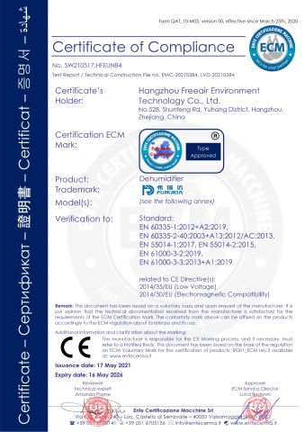 CE certificate certificate from Hangzhou Freeair Environment Technology Co., Ltd.
