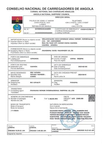 CNCA certificate from Qingdao Tavol Machinery Co., Ltd.