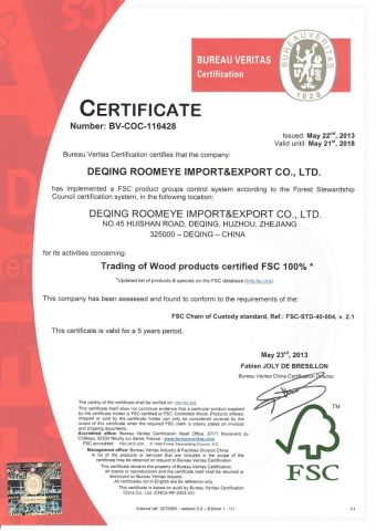 FSC certificate from Deqing Roomeye Import & Export Co., Ltd.