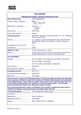 MEPS certificate from TCCOOL Refrigeration Co., Limited