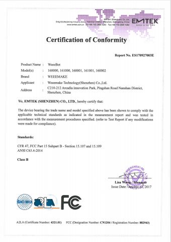 FCC certificate from Weeemake Steam Tech Co., Ltd.