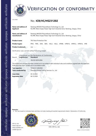 CE certificate from Nanolink New Material (Nantong) Co., Ltd