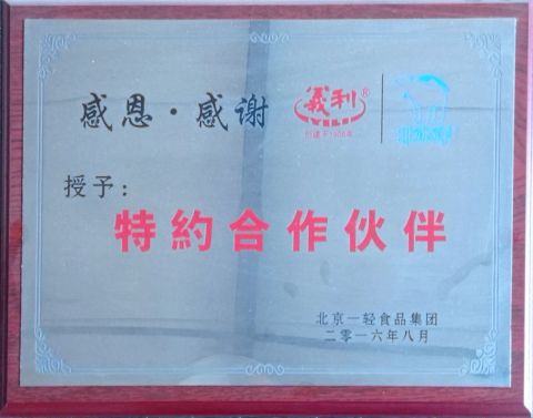Special partners certificate from Beijing Zhongli Machinery Science & Technology Co., Ltd.