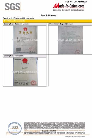 SGS certificate from Weihai Jinjiang Fishing Tackle Co., Ltd.