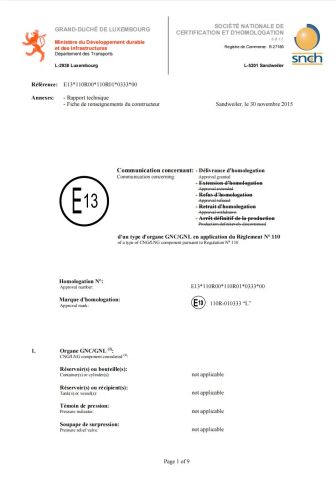 E-Mark(DH-06) certificate from Danyang Feilun Gas Valve Co., Ltd.