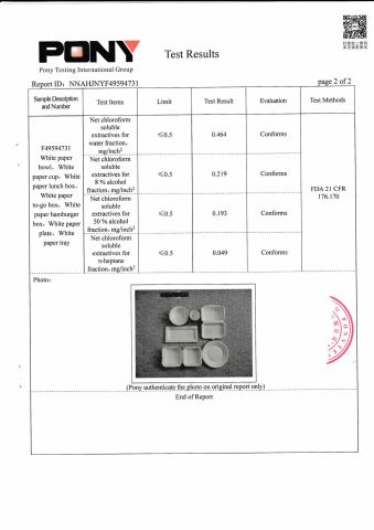 sugarcane pulp tableware FDA report certificate of Weifang Yunsheng Group Co., Ltd. – certificate photo, supplier certificates section