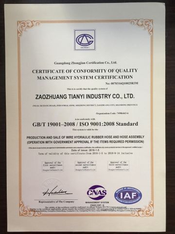 ISO9001:2008 Standard / GB/T 19001-2008 certificate from Zaozhuang Tianyi Industry Co., Ltd.