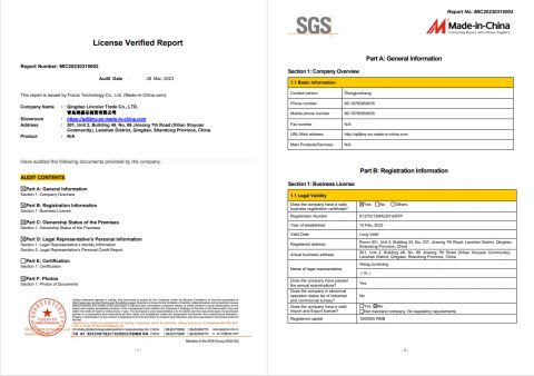 SGS certificate from Qingdao Lincoler Trade Co., LTD.