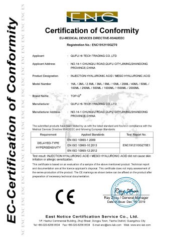 CE certificate from QUFU HI-TECH TRADING CO., LTD.