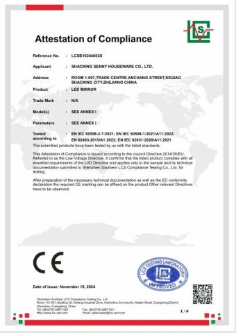 CE certificate of Hangzhou Veyron Bathroom Mirror Co., Ltd. – certificate photo, supplier certificates section