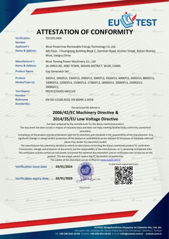 CE-Gas Generator Set certificate from Wuxi Powermax Renewable Energy Technology Co., Ltd