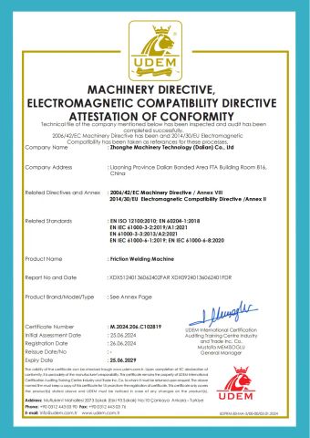 CE certificate from Zhonghe Machinery Technology (Dalian) Co., Ltd.
