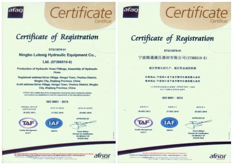 certificate certificate from Ningbo Lutong Hydraulic Equipment Co., Ltd.