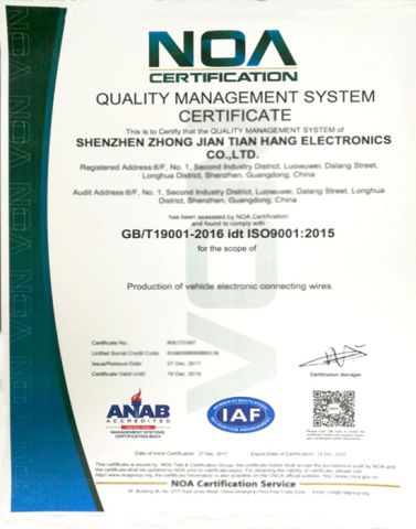 ISO9001:2015 quality system certification certificate from QCconnector (Shenzhen) Electronics Co., Ltd