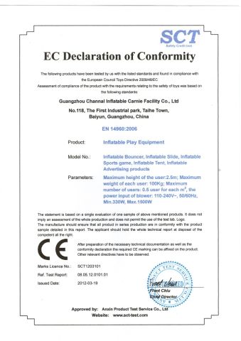 inflatable bouncer slide CE certificate from Guangzhou Caixin Inflatable Products Co., Ltd.