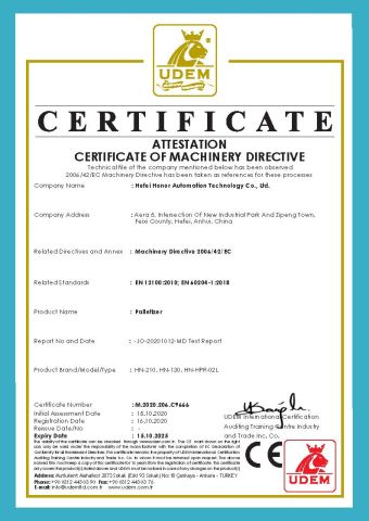 CE certificate certificate from Hefei Honor Automation Technology Co., Ltd.
